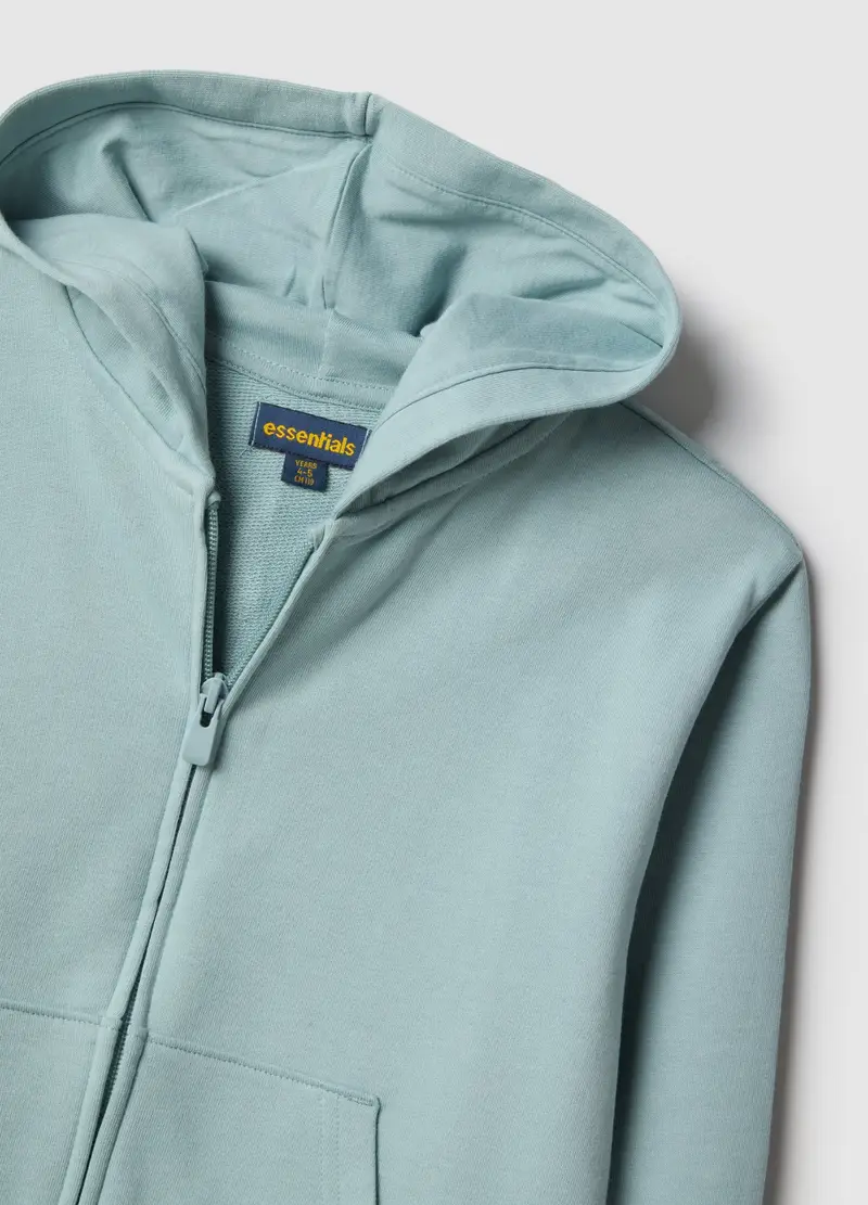 Felpa Azzurra Con Cappuccio E Zip Da Bambino In Puro Cotone Regular Fit, Azzurro miniatura 3
