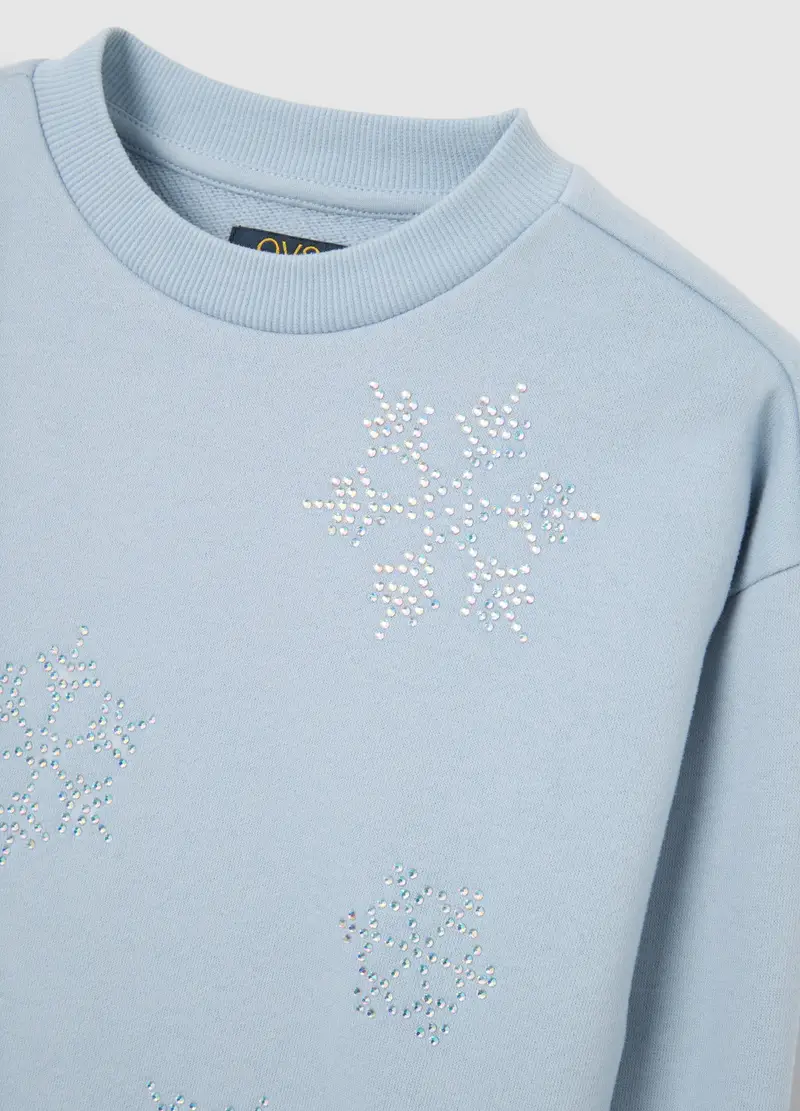 Felpa Azzurra Da Bambina In Misto Cotone Regular Fit Con Strass, Azzurro miniatura 3