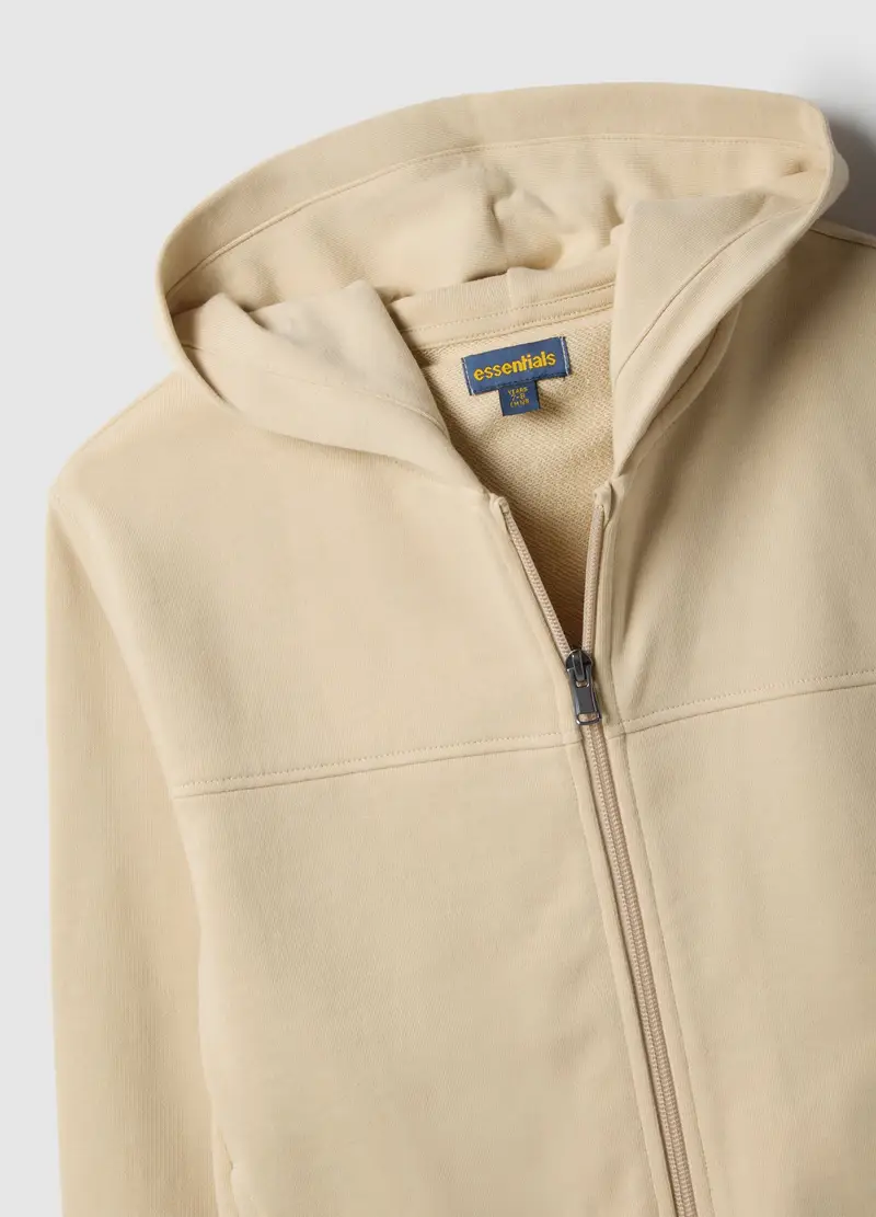 Felpa Beige Con Cappuccio E Zip Da Bambino In Puro Cotone Regular Fit, Beige miniatura 3
