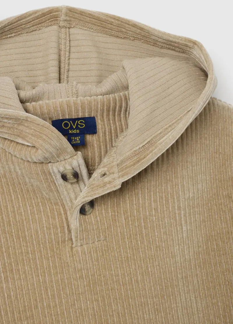 Felpa Beige Con Cappuccio In Velour, Bambino, Beige miniatura 3