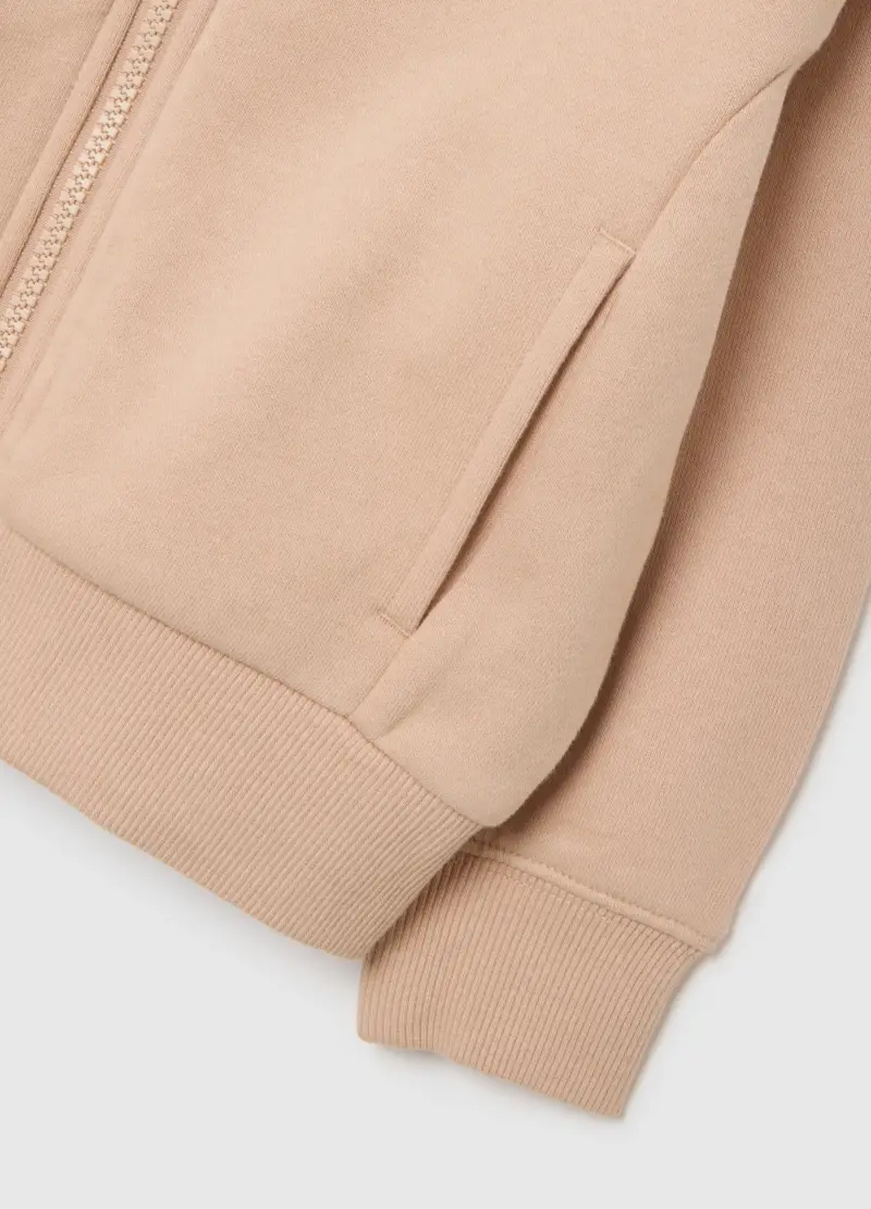 Felpa Beige Da Bambina In Puro Cotone Regular Fit Con Cappuccio E Zip, Beige miniatura 3