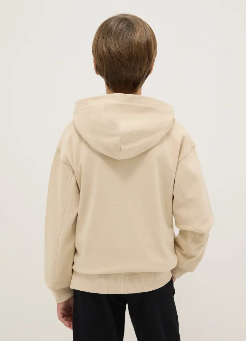 Felpa Beige Per Ragazzo In Puro Cotone Vestibilità Over Con Cappuccio E Zip, Bambino, Beige miniatura 2