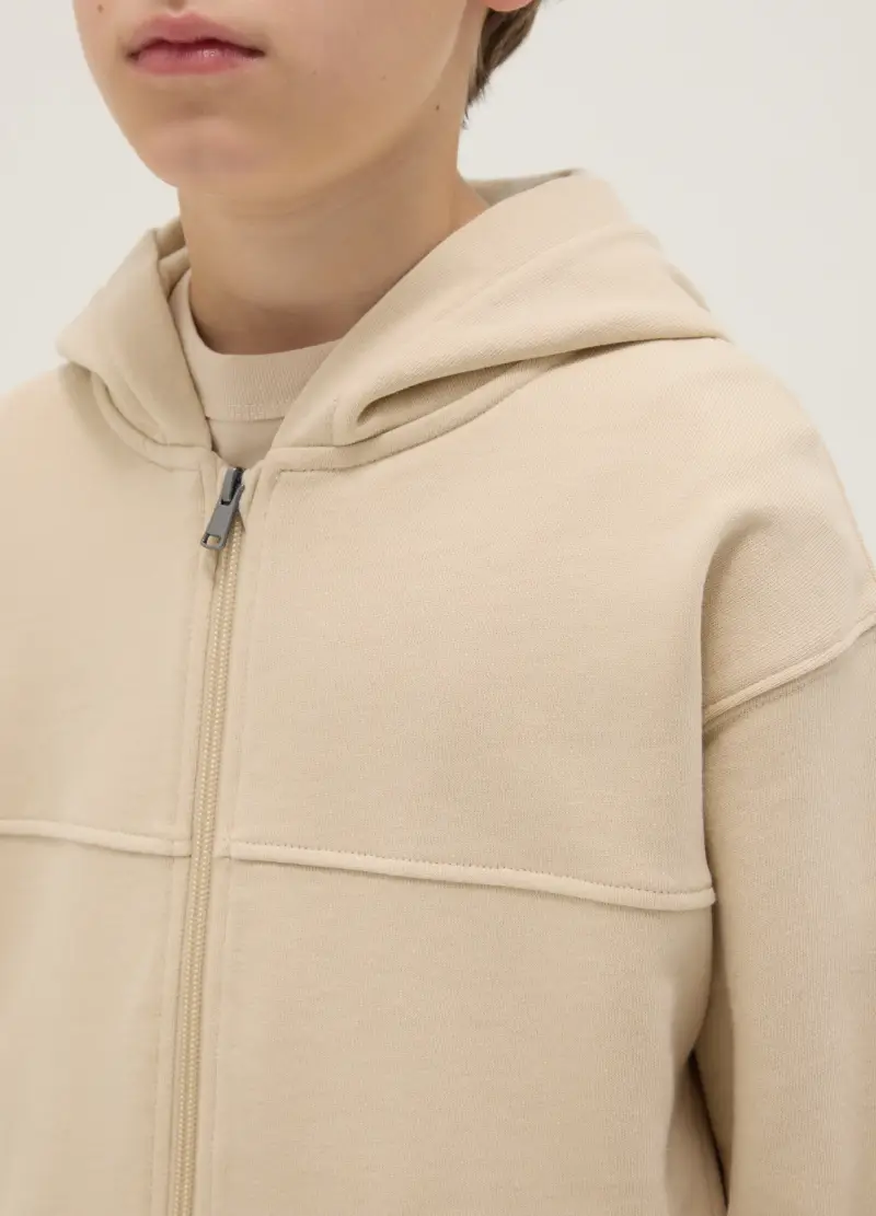 Felpa Beige Per Ragazzo In Puro Cotone Vestibilità Over Con Cappuccio E Zip, Bambino, Beige miniatura 3