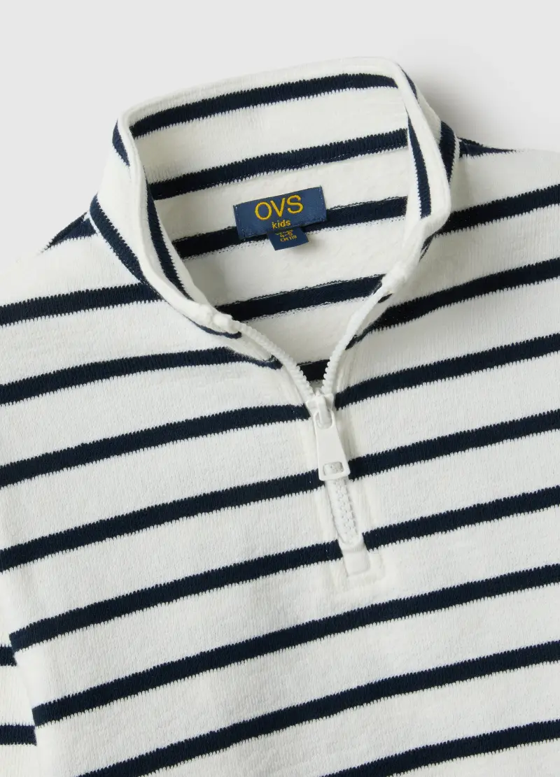 Ovs Kids Felpa Bianca a Righe con Zip a Mezza Lunghezza per Bambino miniatura 3