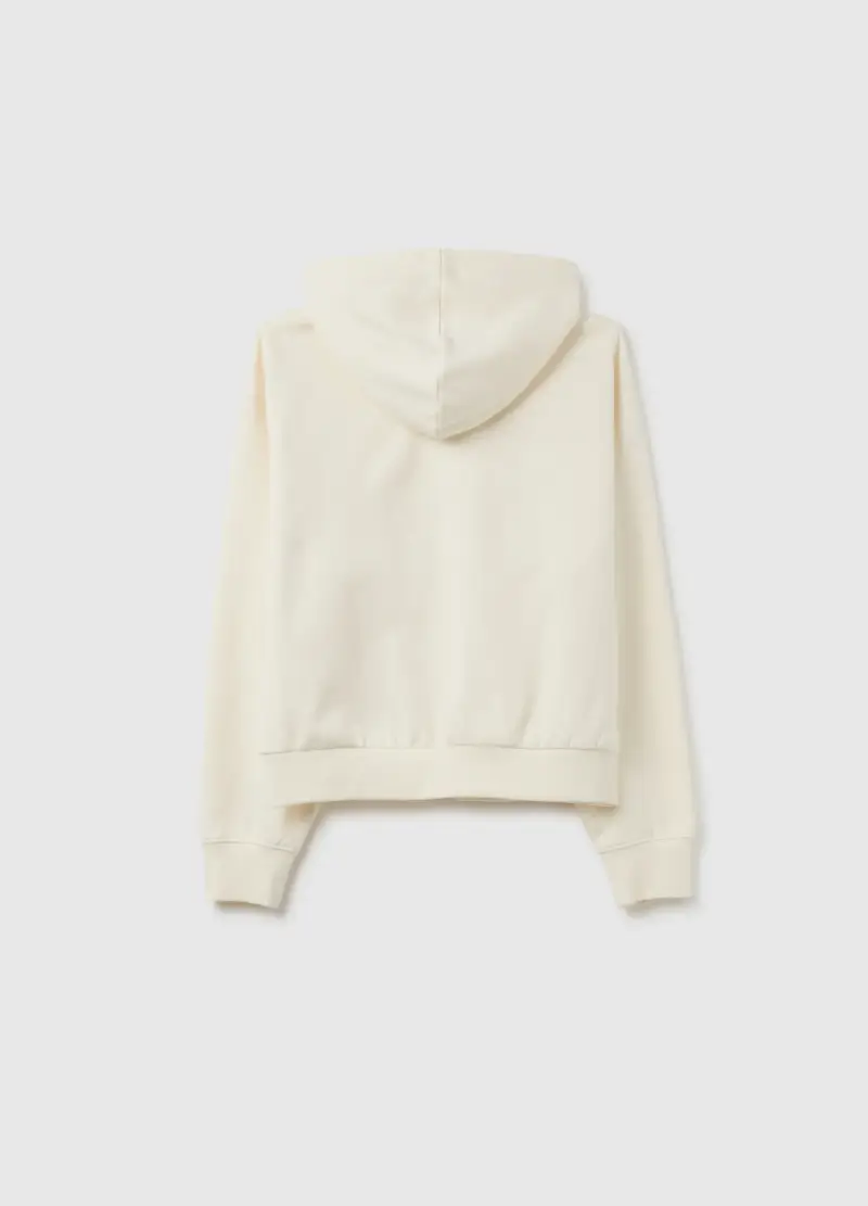 Felpa Bianca Da Ragazza In Puro Cotone Regular Fit Con Cappuccio E Zip, Bambina, Bianco miniatura 2