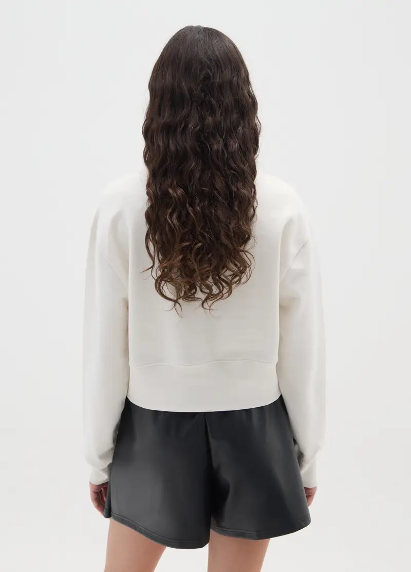 Felpa Bianca Da Ragazza In Puro Cotone Regular Fit Con Stella Ricamata, Bambina, Bianco miniatura 2