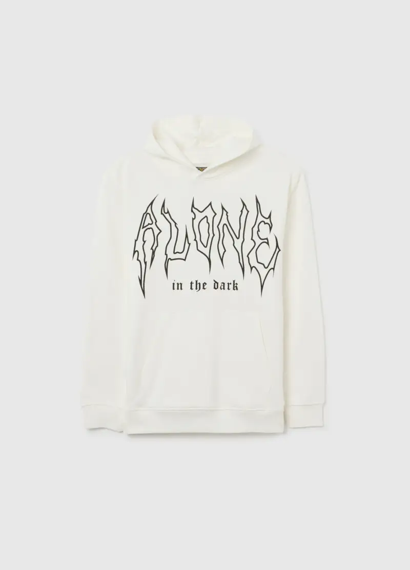 Felpa Bianca Da Ragazzo In Puro Cotone Regular Fit Con Scritta, Bambino, Bianco