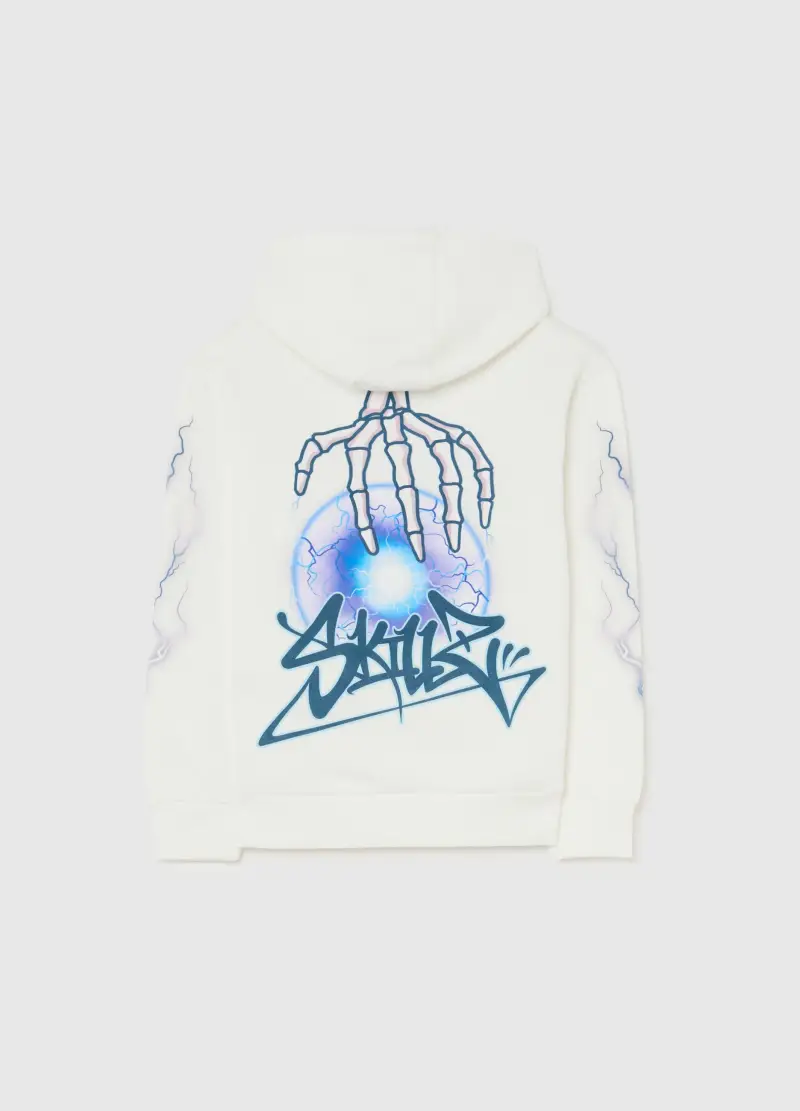 Felpa Bianca Da Ragazzo In Puro Cotone Vestibilità Over Con Stampe, Bambino, Bianco miniatura 2