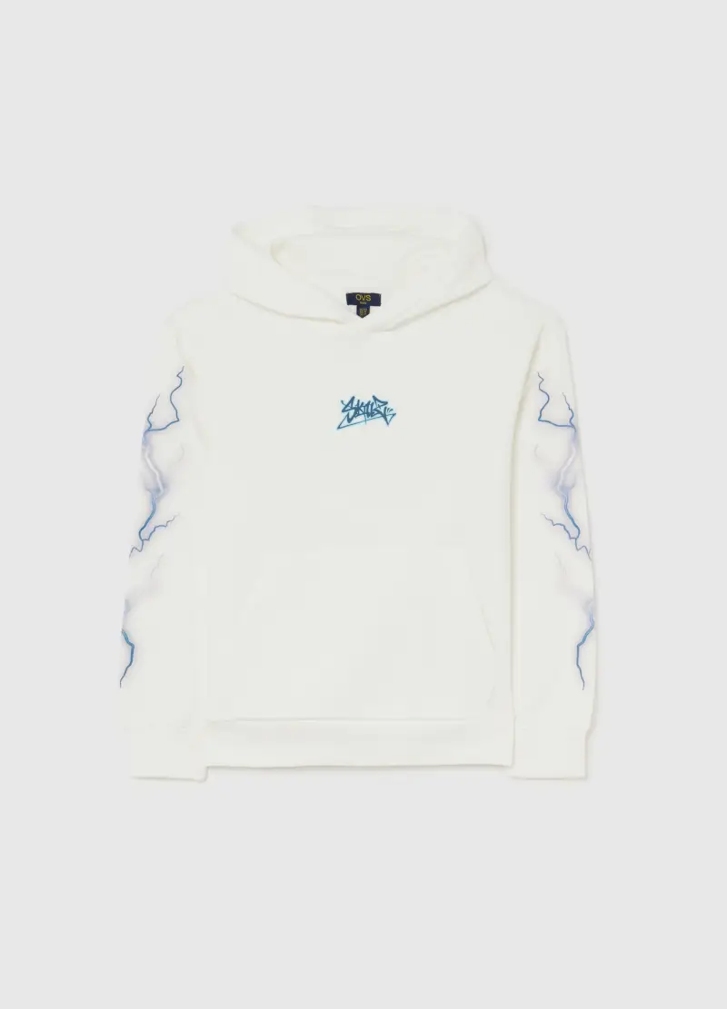 Felpa Bianca Da Ragazzo In Puro Cotone Vestibilità Over Con Stampe, Bambino, Bianco