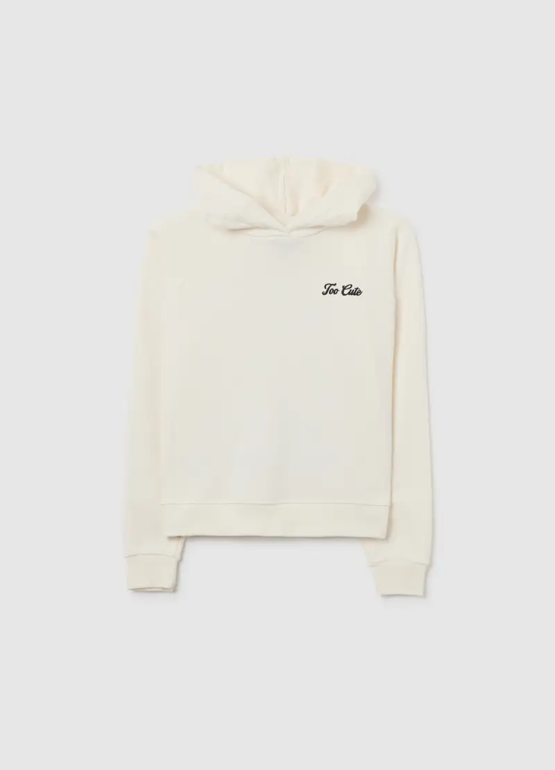 Felpa Bianco In Cotone Con Cappuccio, Bambina, Bianco