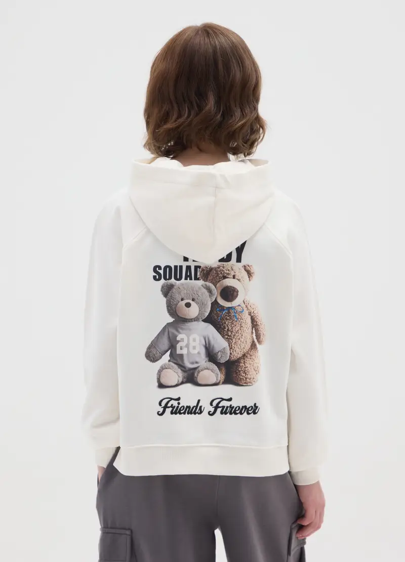 Felpa Bianco In Cotone Con Cappuccio, Bambina, Bianco miniatura 2