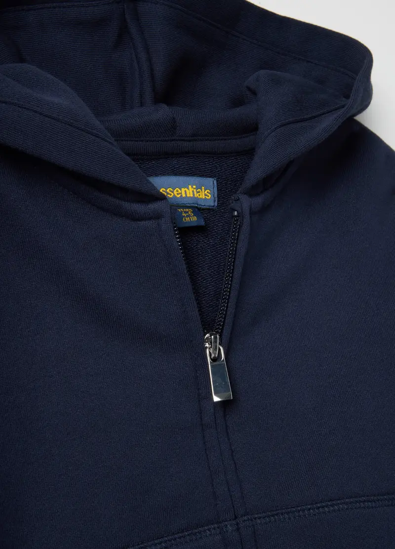 Felpa Blu Con Cappuccio E Zip Da Bambina In Puro Cotone Regular Fit, Blu miniatura 3