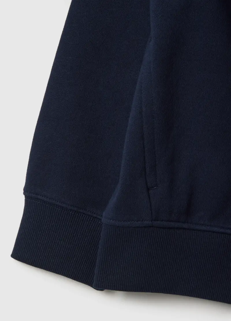 Felpa Blu Con Cappuccio E Zip Da Bambino In Puro Cotone Regular Fit, Blu miniatura 3