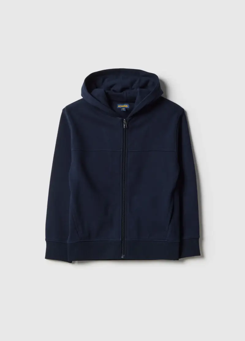 Felpa Blu Con Cappuccio E Zip Da Bambino In Puro Cotone Regular Fit, Blu