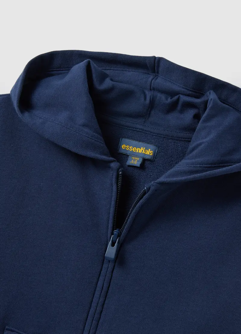 Felpa Blu Con Cappuccio E Zip Da Bambino In Puro Cotone Regular Fit, Blu miniatura 3