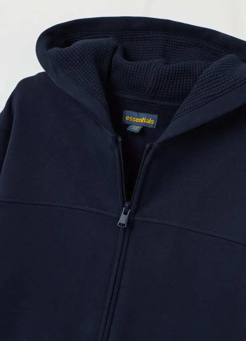 Felpa Blu Da Bambino In Puro Cotone Vestibilità Oversize Con Zip, Blu miniatura 3