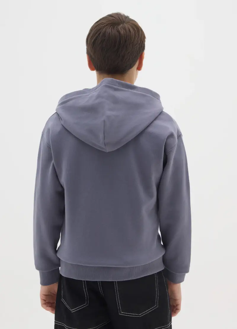 Felpa Blu Da Ragazzo Con Cappuccio In Puro Cotone Regular Fit, Bambino, Blu miniatura 2