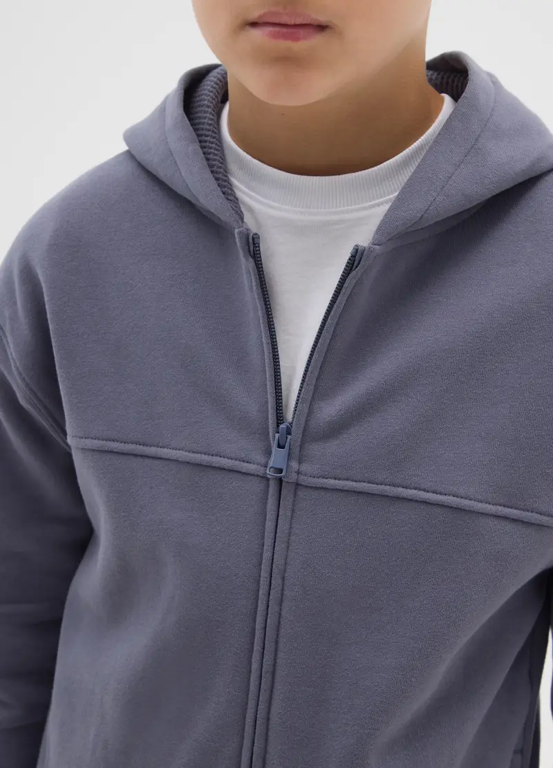 Felpa Blu Da Ragazzo Con Cappuccio In Puro Cotone Regular Fit, Bambino, Blu miniatura 3