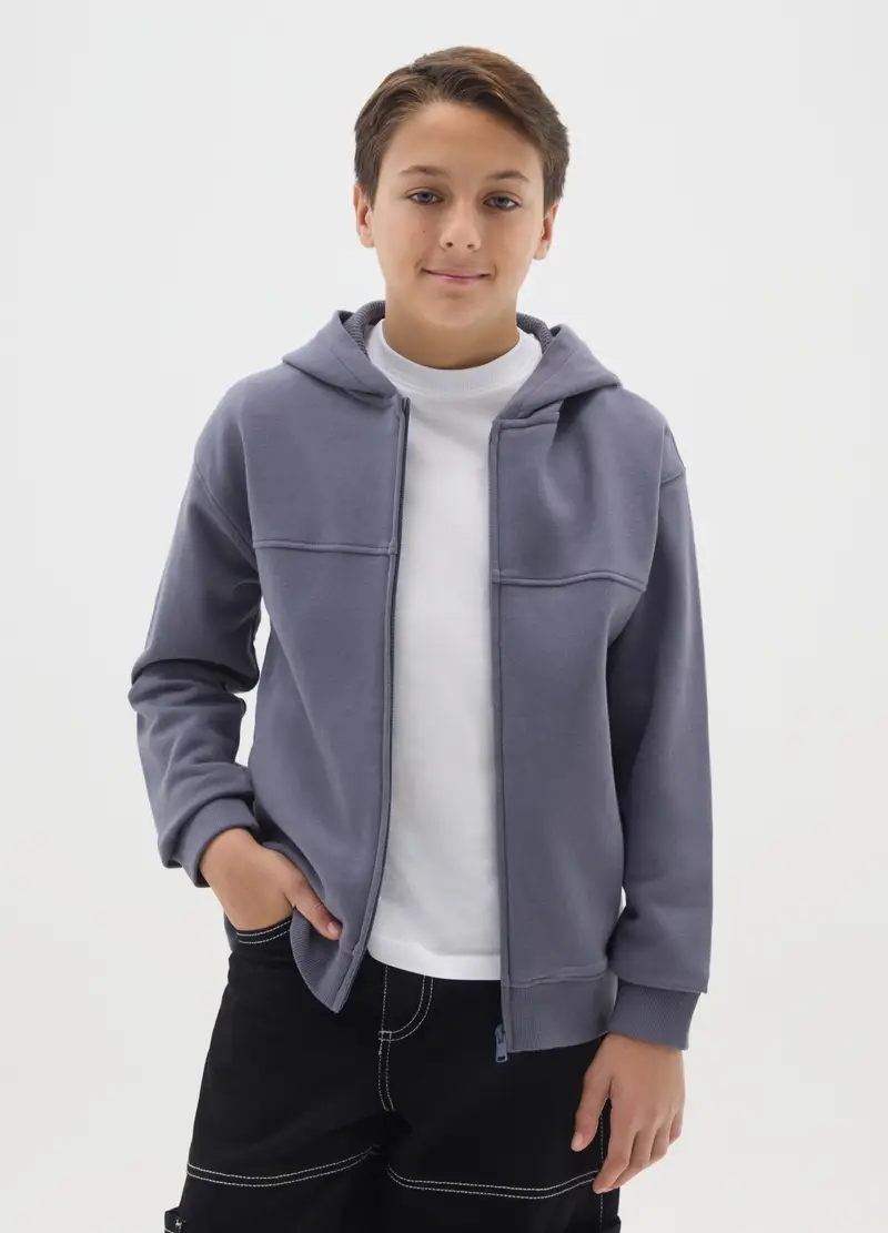 Felpa Blu Da Ragazzo Con Cappuccio In Puro Cotone Regular Fit, Bambino, Blu