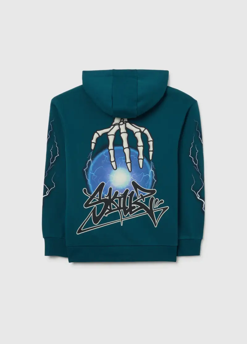 Felpa Blu Da Ragazzo In Puro Cotone Vestibilità Over Con Stampe, Bambino, Blu miniatura 2