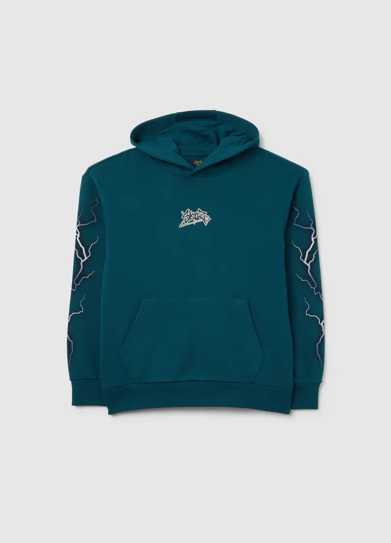 Felpa Blu Da Ragazzo In Puro Cotone Vestibilità Over Con Stampe, Bambino, Blu