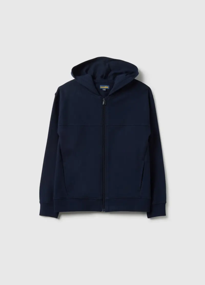 Felpa Blu Per Ragazzo In Puro Cotone Vestibilità Over Con Cappuccio E Zip, Bambino, Blu