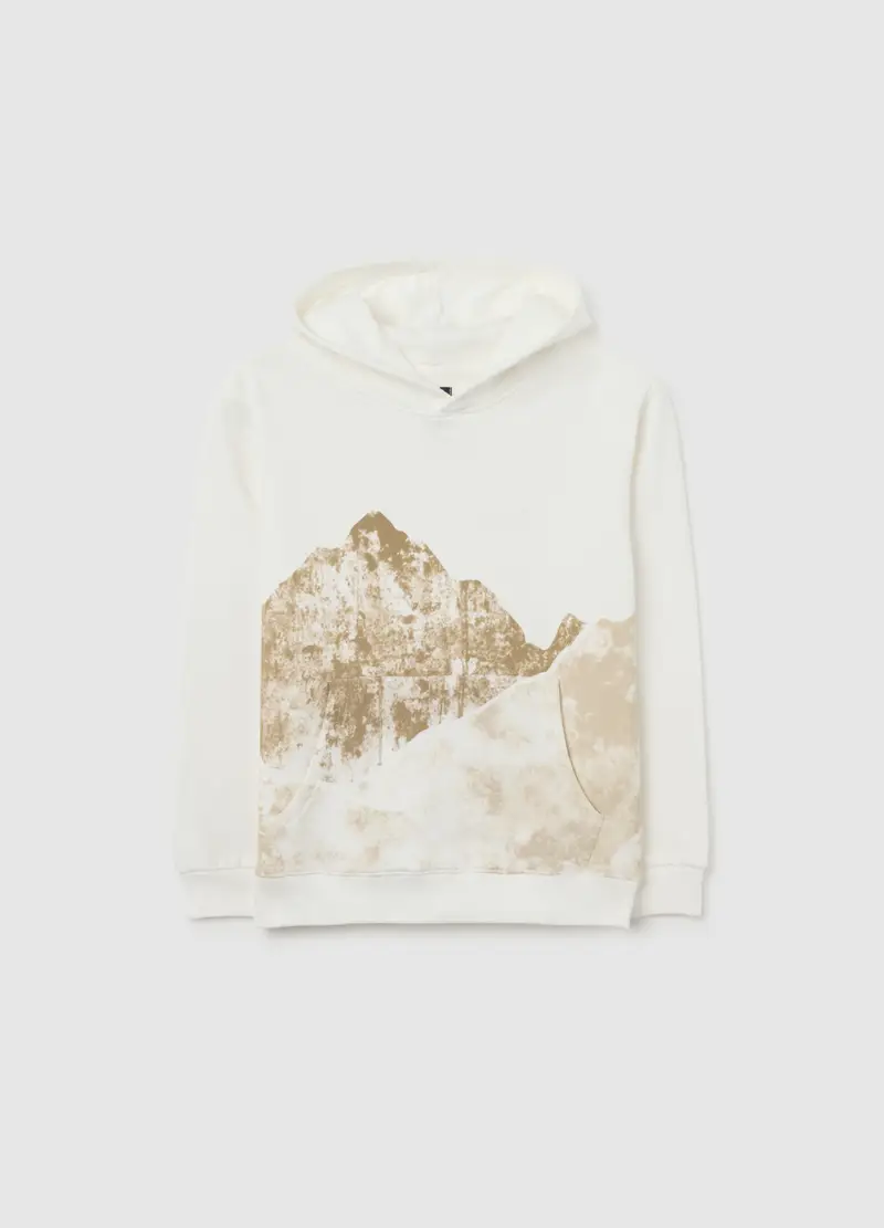 Felpa Con Cappuccio Bianca Da Ragazzo In Misto Cotone Relaxed Fit, Bambino, Bianco