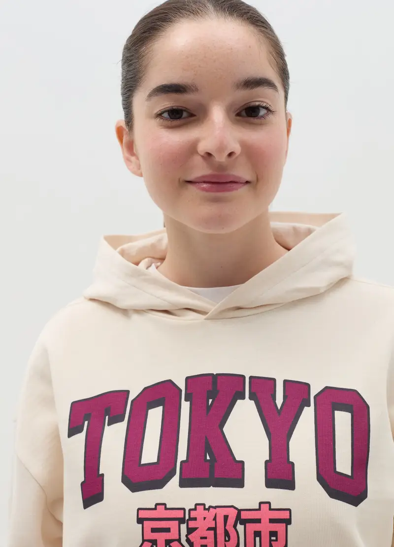 Felpa Con Cappuccio E Stampa Lettering, Bambina, Bianco miniatura 3