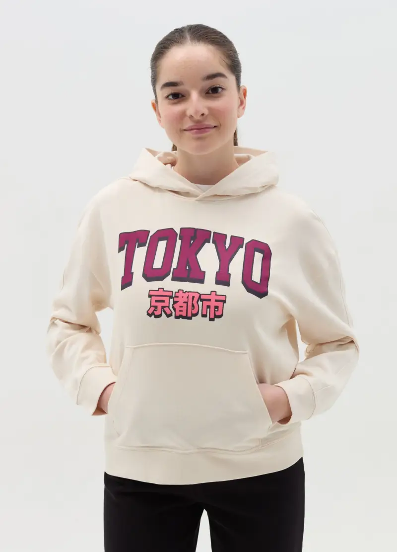 Felpa Con Cappuccio E Stampa Lettering, Bambina, Bianco