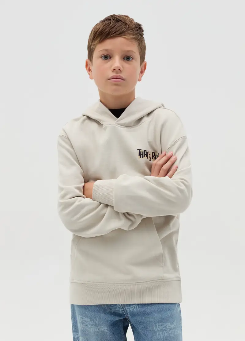 Felpa Con Cappuccio E Stampa Lettering, Bambino, Bianco