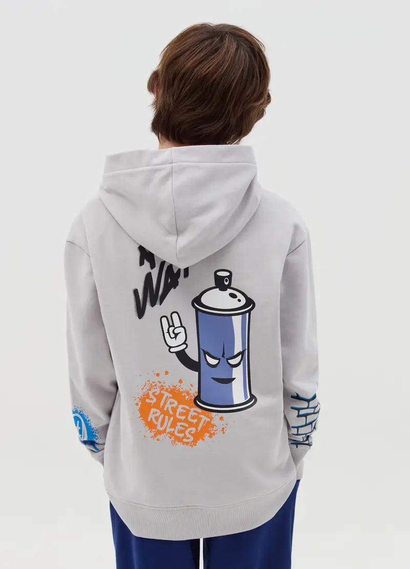 Felpa Con Cappuccio E Stampa "runfast", Bambino, Grigio miniatura 2