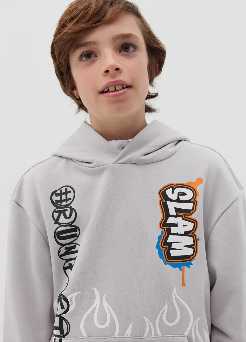 Felpa Con Cappuccio E Stampa "runfast", Bambino, Grigio miniatura 3