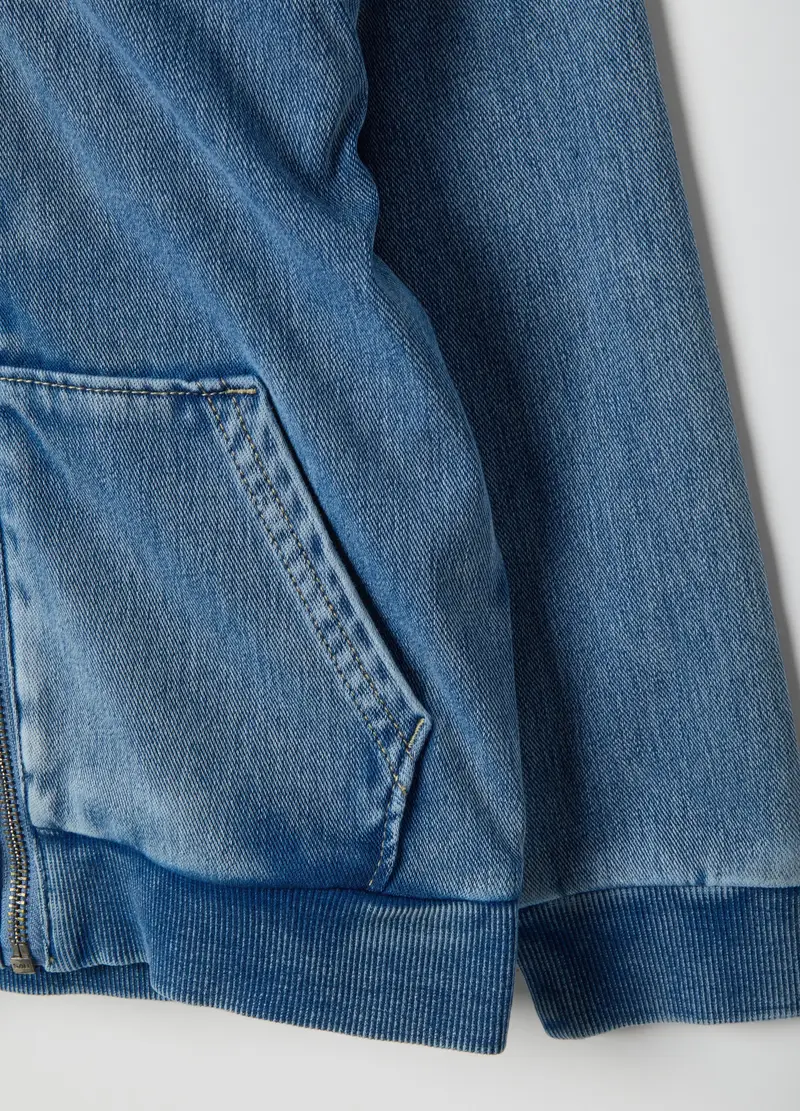 Felpa Con Cappuccio In Misto Cotone Blu Da Bambino Regular Fit, Denim miniatura 3