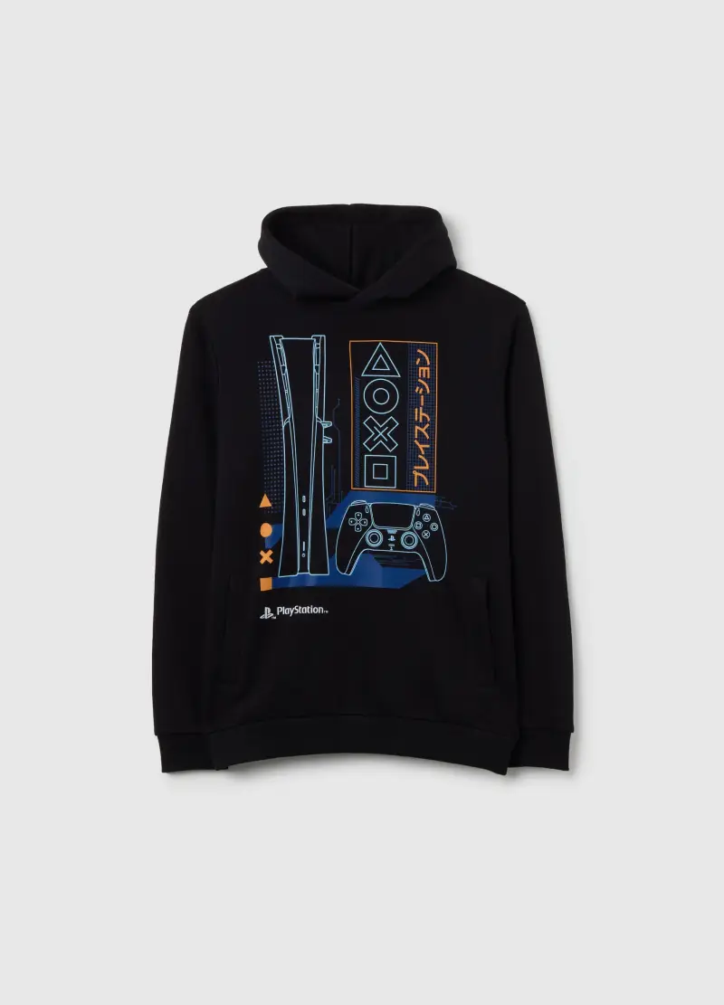 Felpa Con Cappuccio Nera Da Bambino In Misto Cotone Regular Fit, Nero