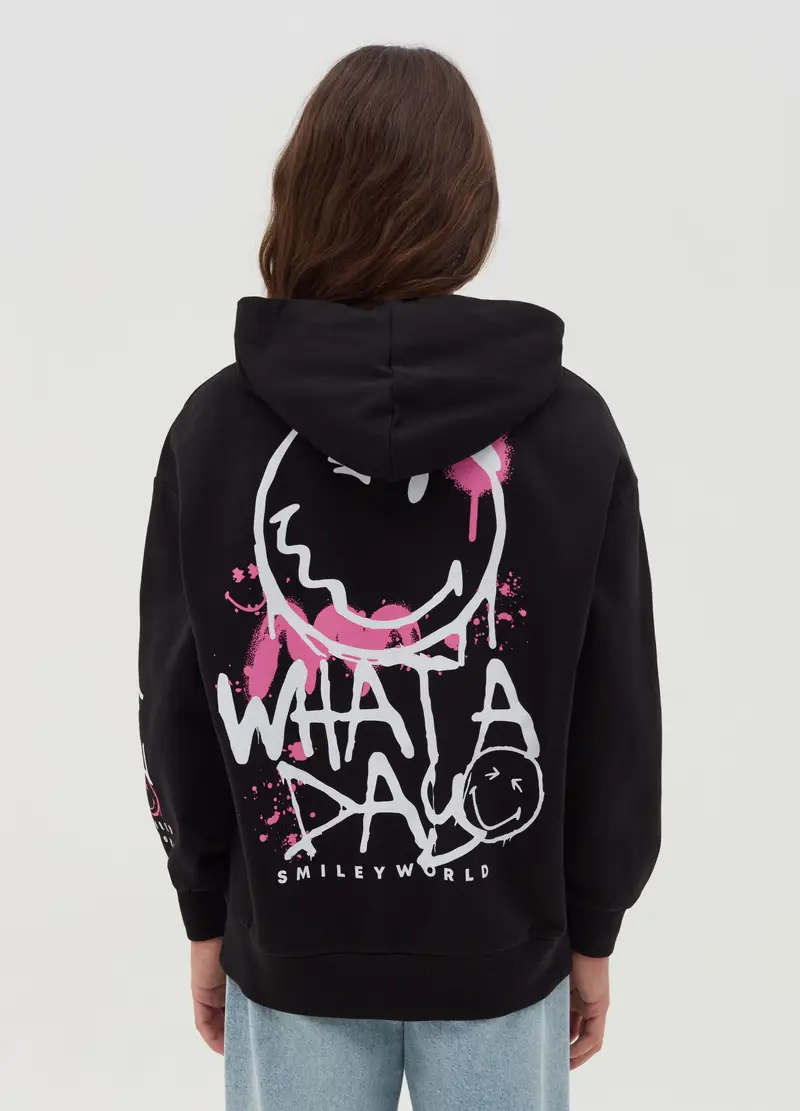 Felpa Con Cappuccio Stampa "smiling World", Bambina, Nero miniatura 3