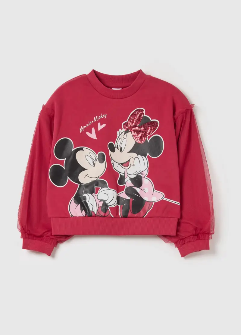 Felpa Con Tulle E Stampa "mickey + Minnie", Bambina, Rosso