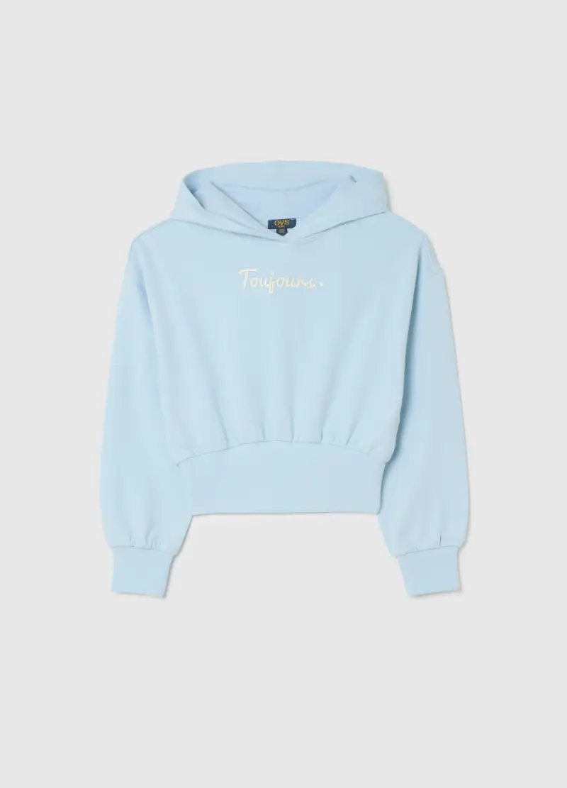 Felpa Corta Azzurra Da Ragazza In Puro Cotone Regular Fit, Bambina, Azzurro