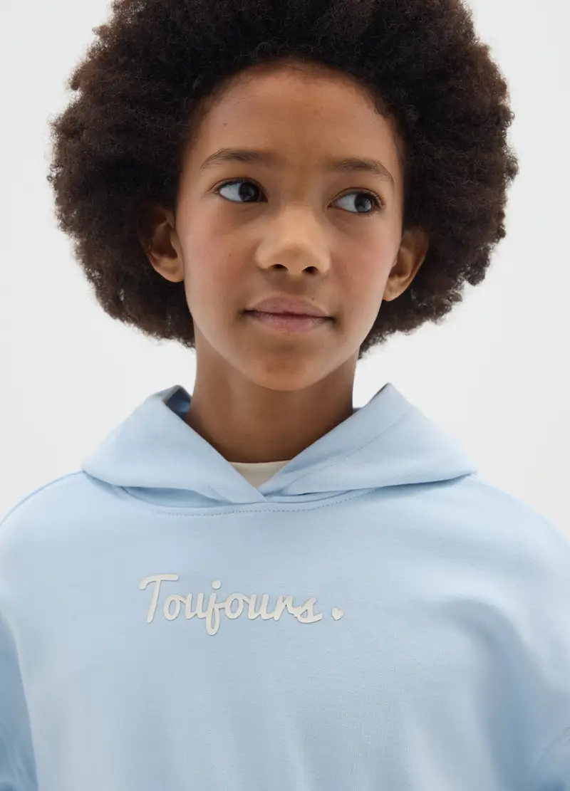 Felpa Corta Azzurra Da Ragazza In Puro Cotone Regular Fit, Bambina, Azzurro miniatura 3