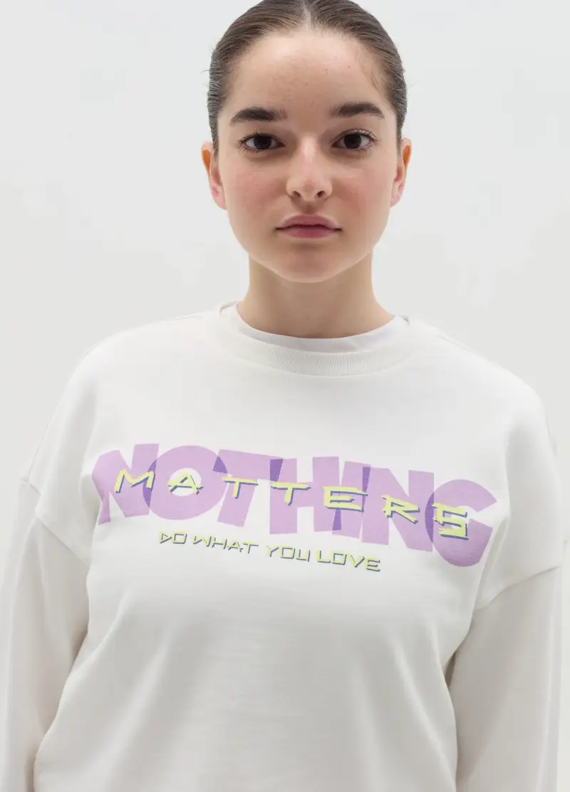 Felpa Crop Con Stampa, Bambina, Bianco miniatura 3