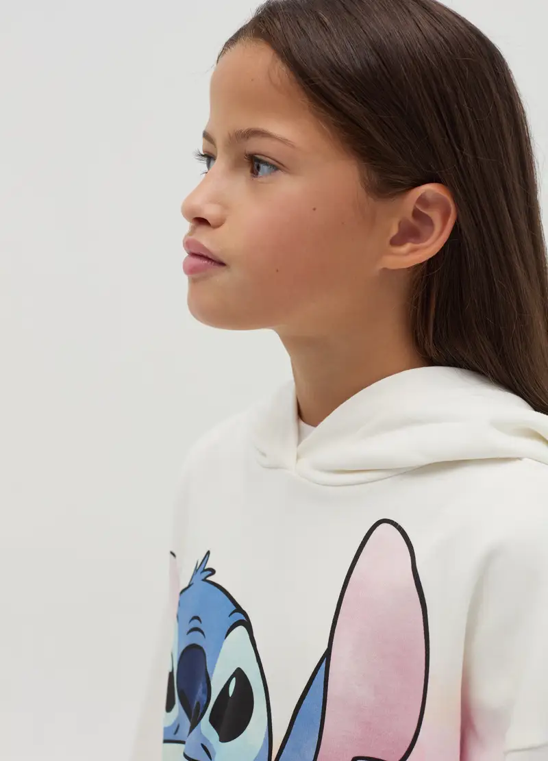 Felpa Crop Con Stampa Stitch, Bambina, Bianco miniatura 2