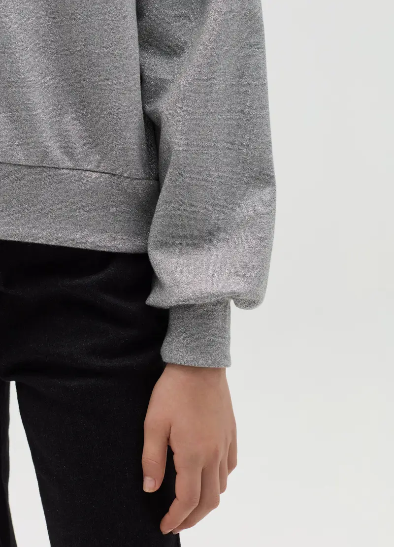 Felpa Crop In Lurex Con Ricamo Cuore, Bambina, Grigio miniatura 2