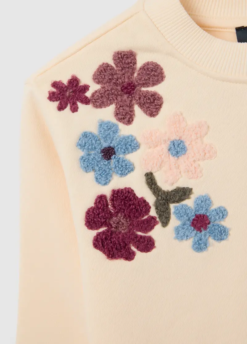 Felpa Da Bambina In Misto Cotone Beige Con Ricami, Beige miniatura 3