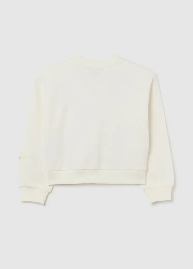 Felpa Da Bambina In Misto Cotone Bianca Regular Fit Con Ricami Floreali, Bianco miniatura 2