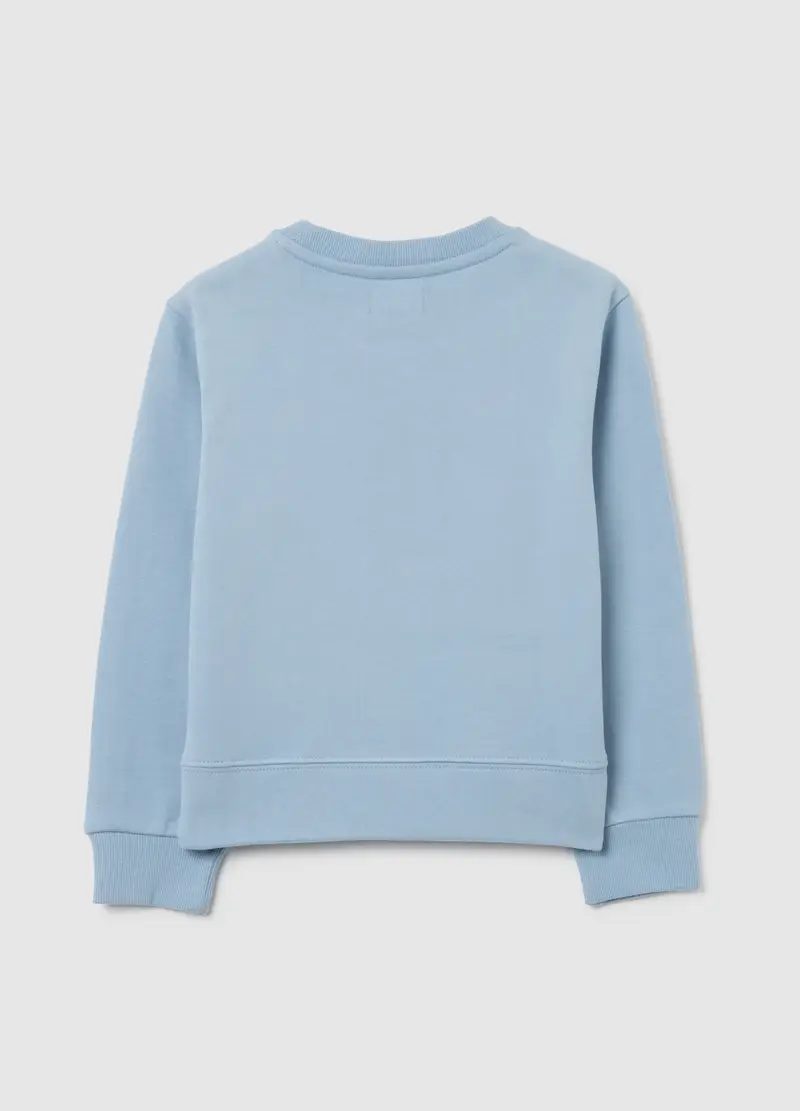 Felpa Da Bambina In Puro Cotone Azzurra Con Stampa E Scollo Rotondo, Azzurro miniatura 2
