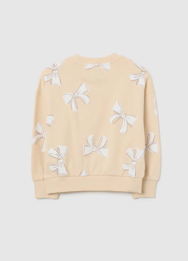 Felpa Da Bambina In Puro Cotone Beige Regular Fit Con Girocollo, Beige miniatura 2