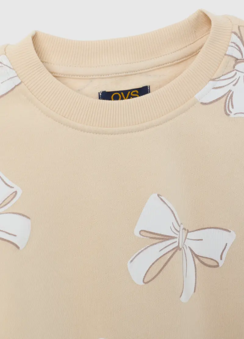 Felpa Da Bambina In Puro Cotone Beige Regular Fit Con Girocollo, Beige miniatura 3