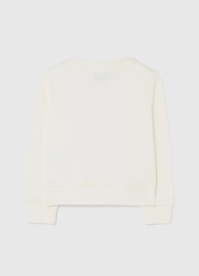 Felpa Da Bambina In Puro Cotone Bianca Con Stampa E Scollo Rotondo, Bianco miniatura 2