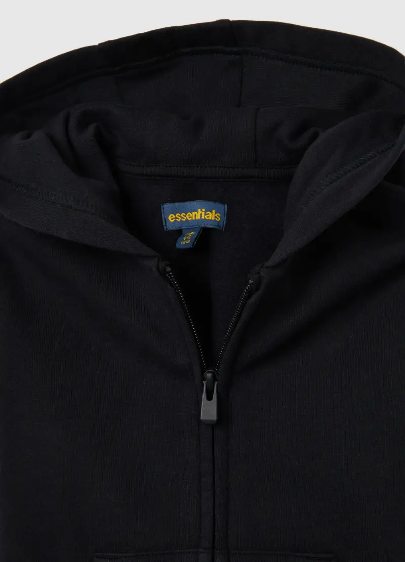 Felpa Da Bambina In Puro Cotone Nero Regular Fit Con Zip E Cappuccio, Nero miniatura 3
