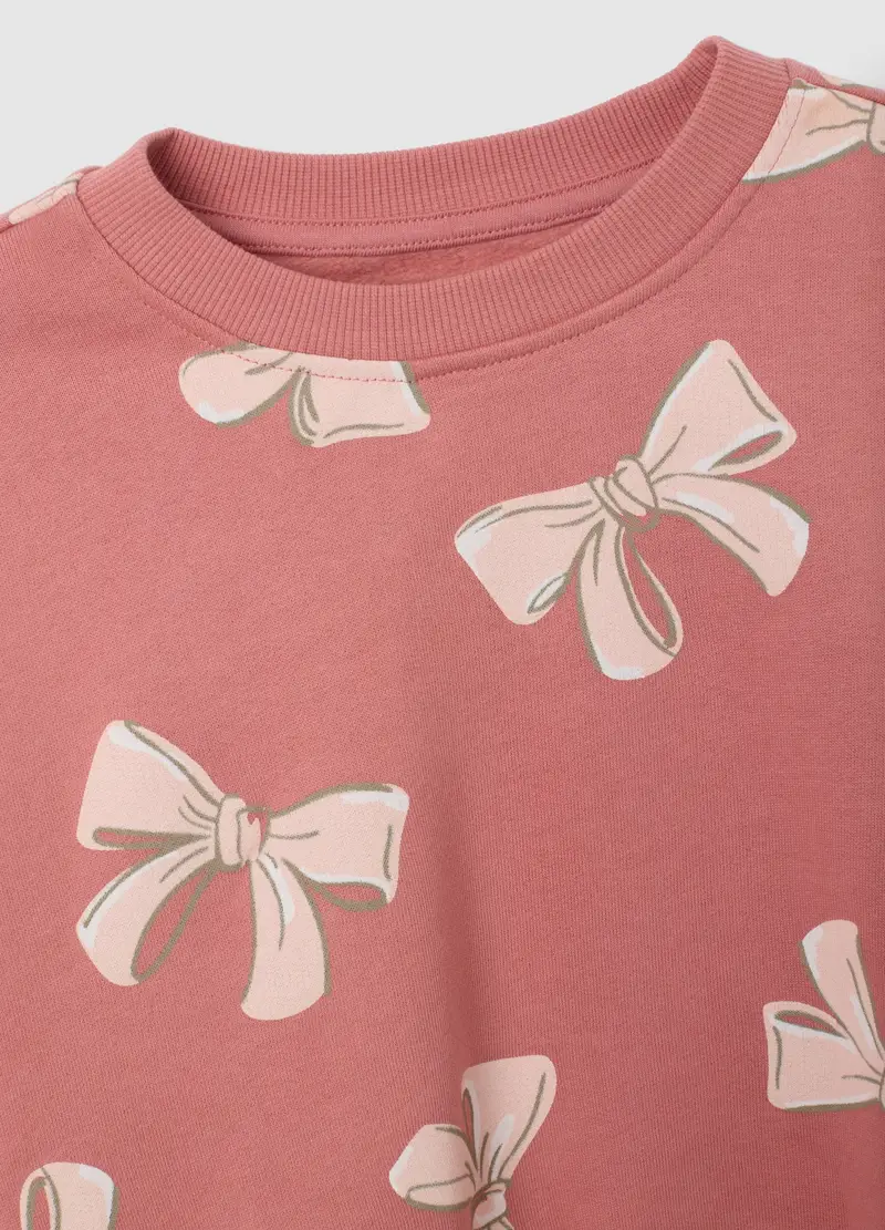 Felpa Da Bambina In Puro Cotone Rosa Regular Fit Con Girocollo, Rosa miniatura 3