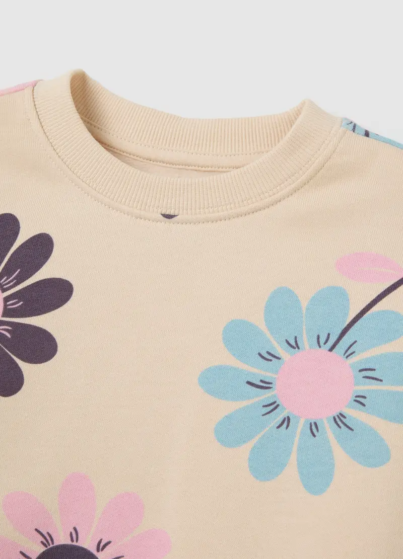 Felpa Da Bambina In Puro Cotone Rosa Regular Fit Con Stampa Floreale, Multicolor miniatura 3